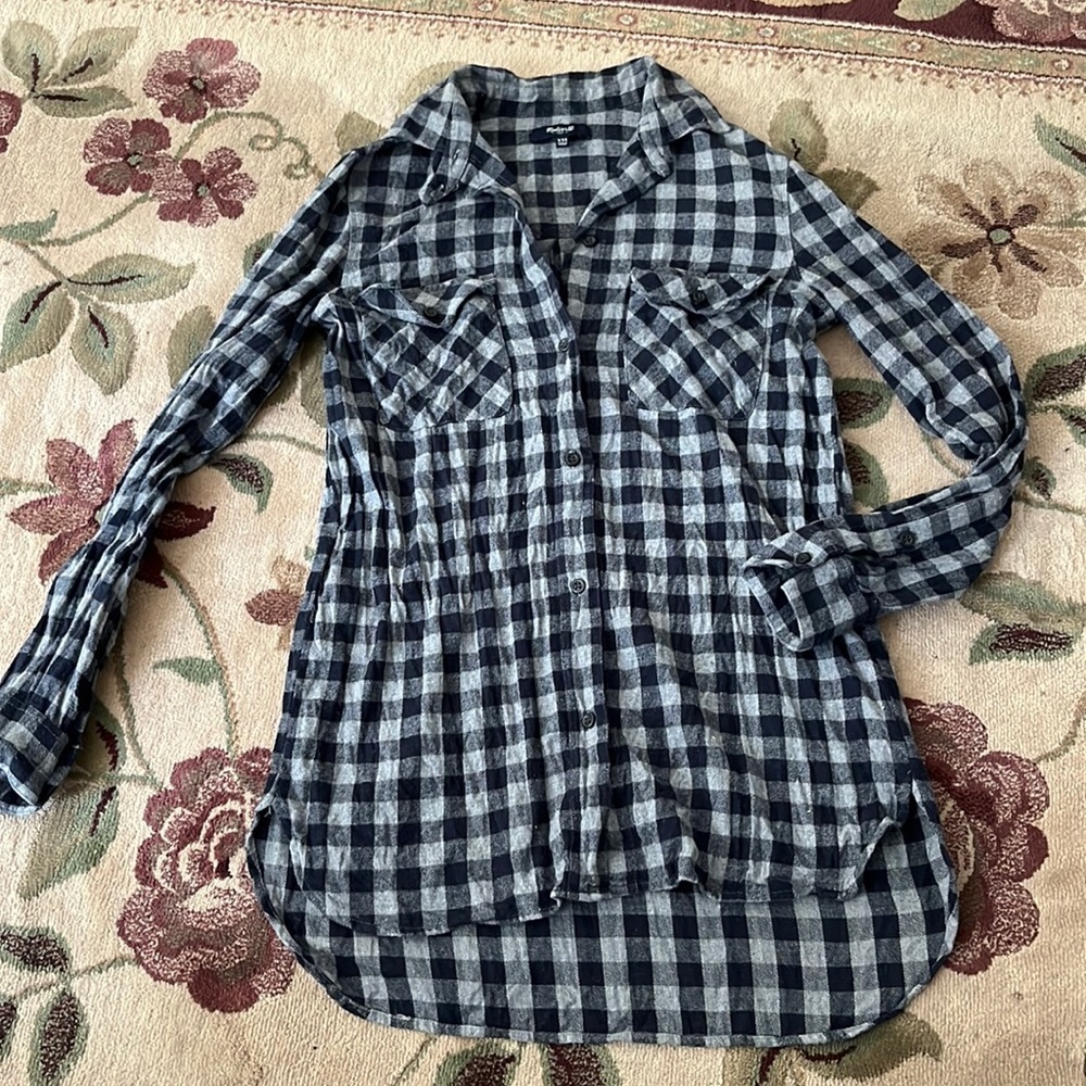 Madewell navy and gray checkered flannel